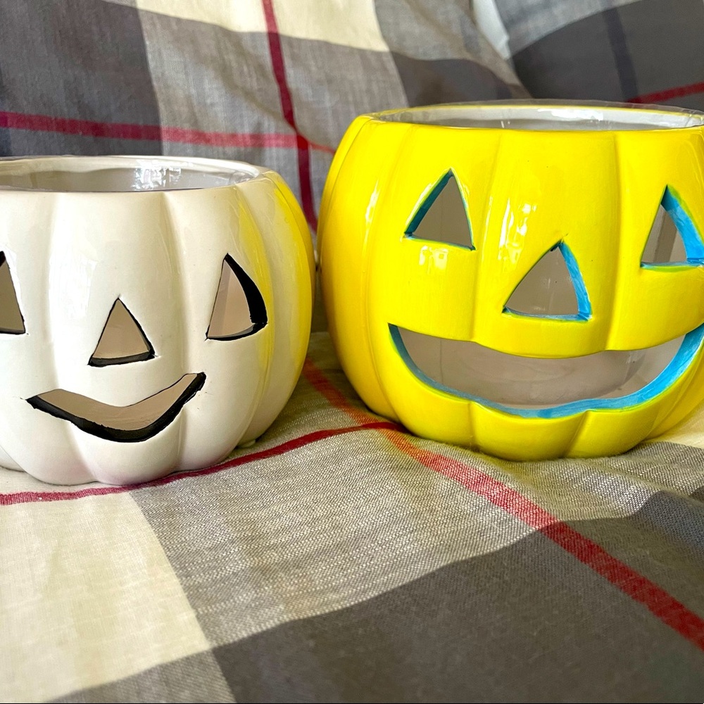 2 pumpkin planters with plastic liners. Adorable!!